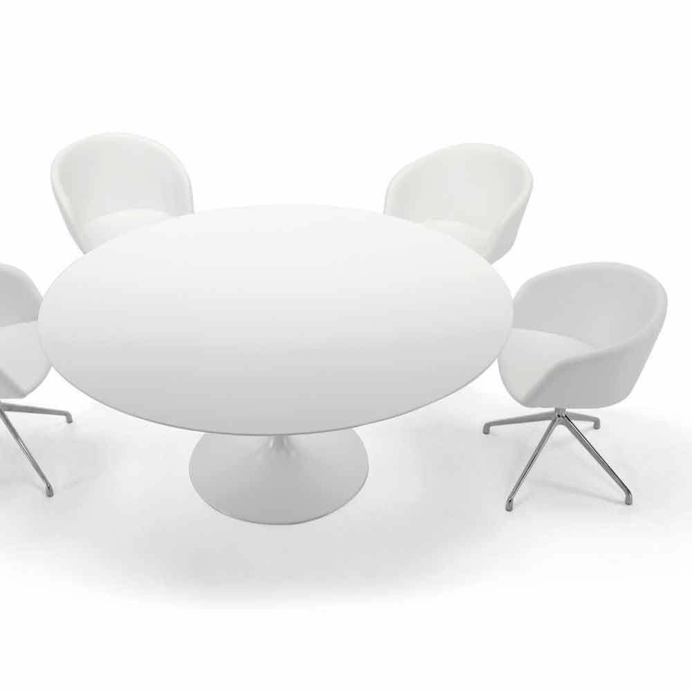 Moderner runder Esstisch aus laminiertem Holz und Aluminium Made in Italy