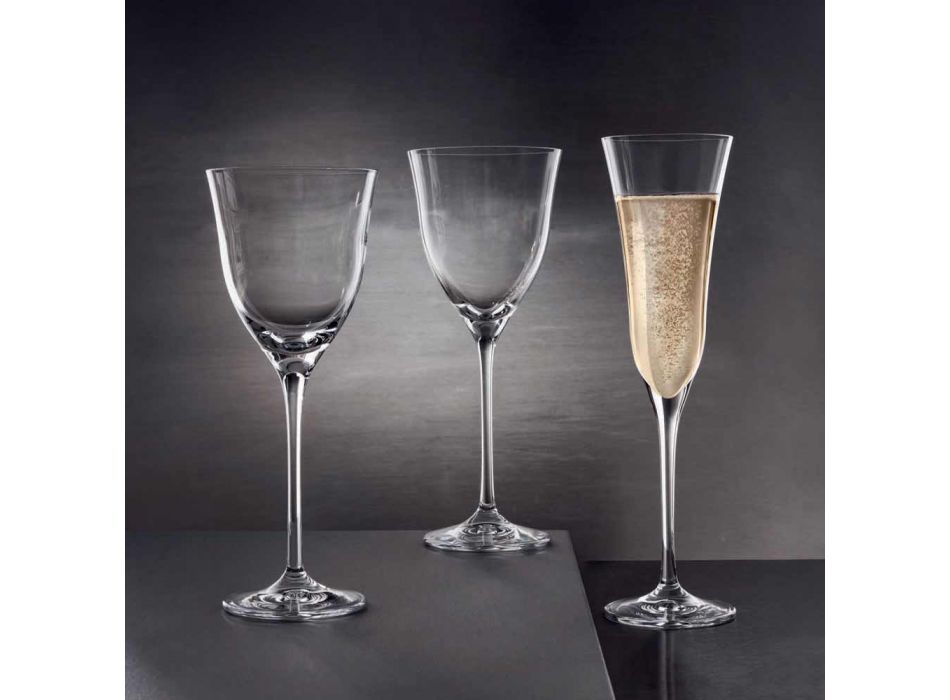 12 Weißweingläser in ökologischem Kristall Minimal Luxury Design - Glatt Viadurini
