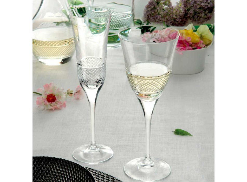 12 Flötengläser für Champagner in ökologischem Kristall mit manueller Dekoration - Milito