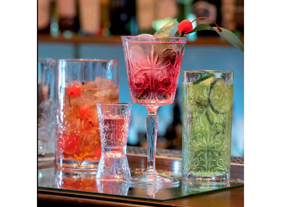 12 Gläser für Wasser-, Getränke- oder Cocktaildesign in dekoriertem Öko-Kristall - Destino Viadurini
