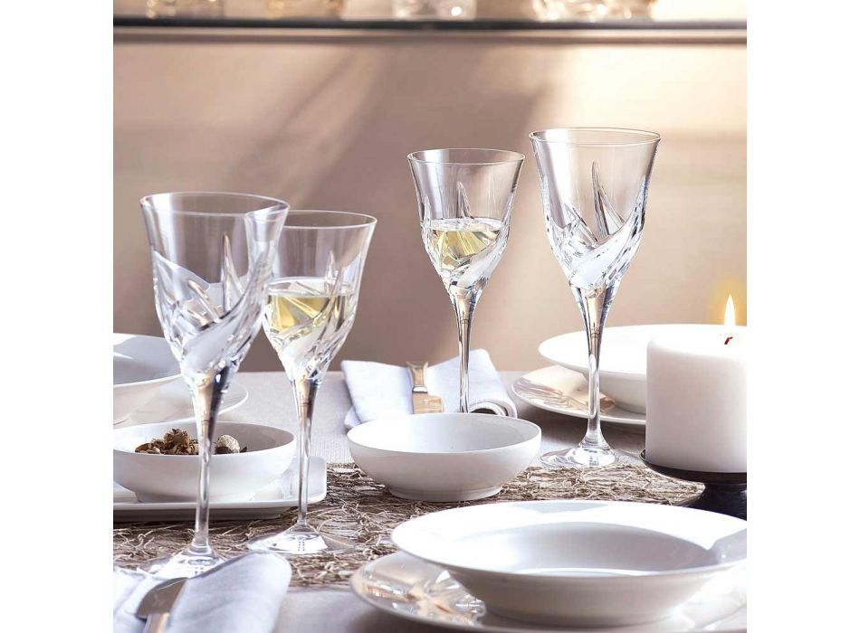 12 Luxus-Design-Weißweingläser in handverziertem Öko-Kristall - Advent Viadurini