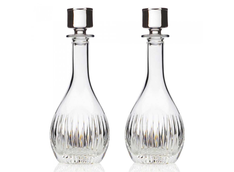 2 Weinflaschen aus ökologischem Kristall handgemahlener italienischer Luxus - Wunsch