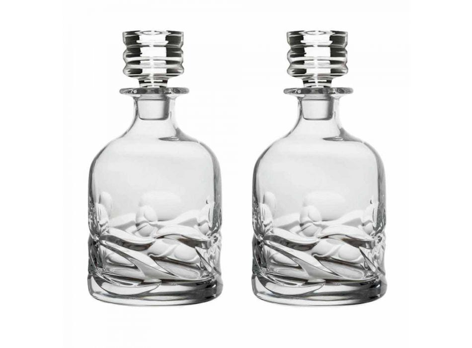 2 Öko-verzierte Kristall-Whiskyflaschen und luxuriöse Designkappe - Titan Viadurini