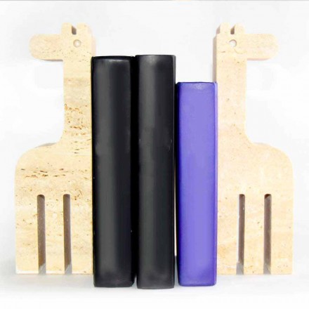 2 Buchstützen aus Travertinmarmor in Form einer Giraffe Made in Italy - Morra Viadurini