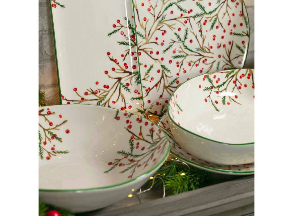 2 Salatschüsseln mit Weihnachtsdekoration in Porzellantellern - Metzgerbesen Viadurini