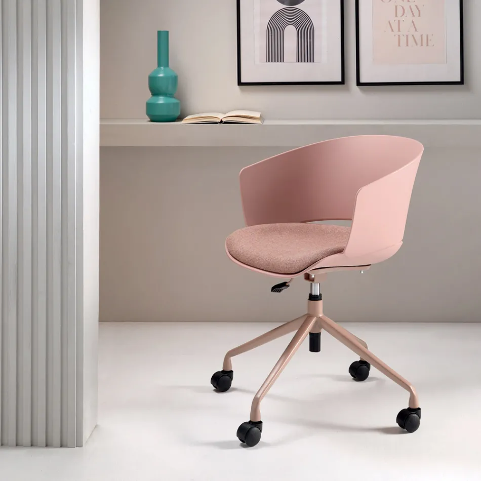 2 um 180° drehbare Sessel mit stoffbezogenem Sitz aus Polypropylen - Renza Viadurini