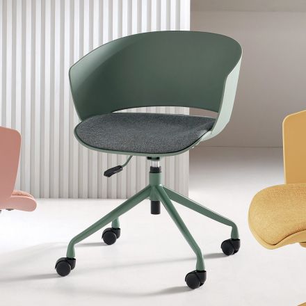 2 um 180° drehbare Sessel mit stoffbezogenem Sitz aus Polypropylen - Renza Viadurini