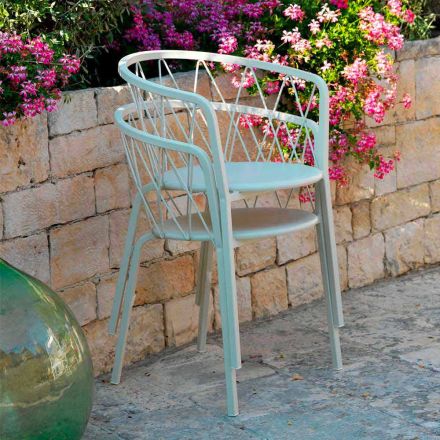 2 Outdoor-Sessel aus lackiertem Metall stapelbar Made in Italy - Adia Viadurini
