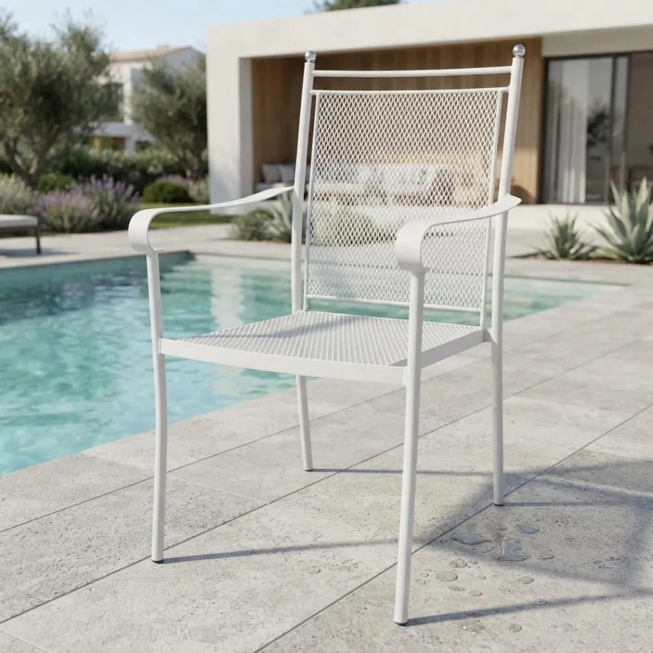 2 klassisch designte Metall-Gartensessel, hergestellt in Italien - Solis Viadurini