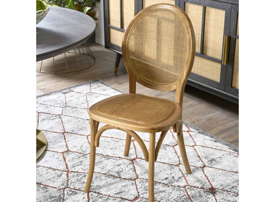 2 Holzstühle mit geflochtener Sitzfläche und Rückenlehne – Pappe Viadurini