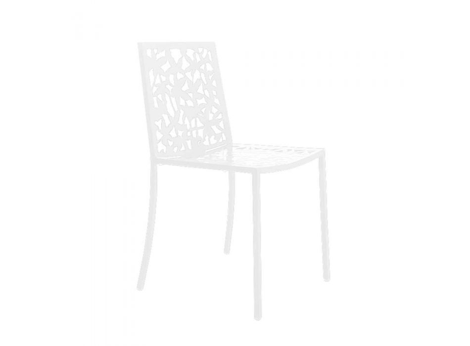 2 modern geschnitzte lasergeschnitzte Stühle aus weißem Metall - Patatix Viadurini