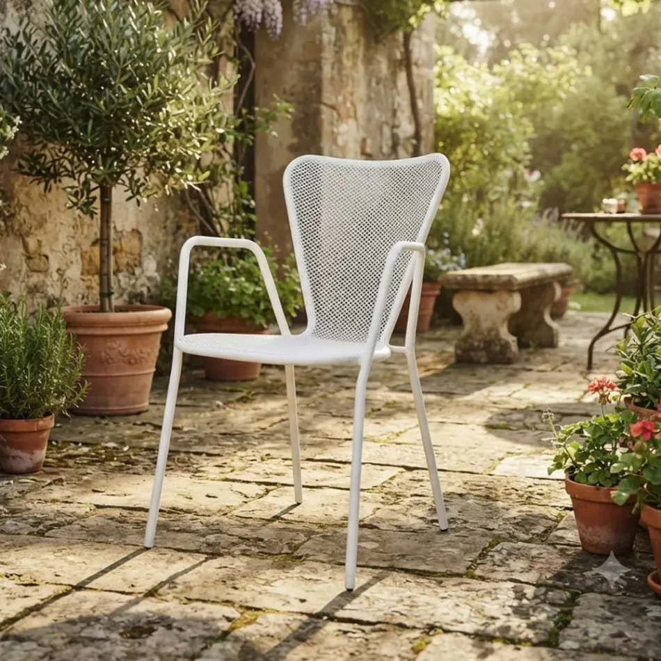 4 moderne Metall-Gartenstühle mit Armlehnen, hergestellt in Italien - Varmo Viadurini