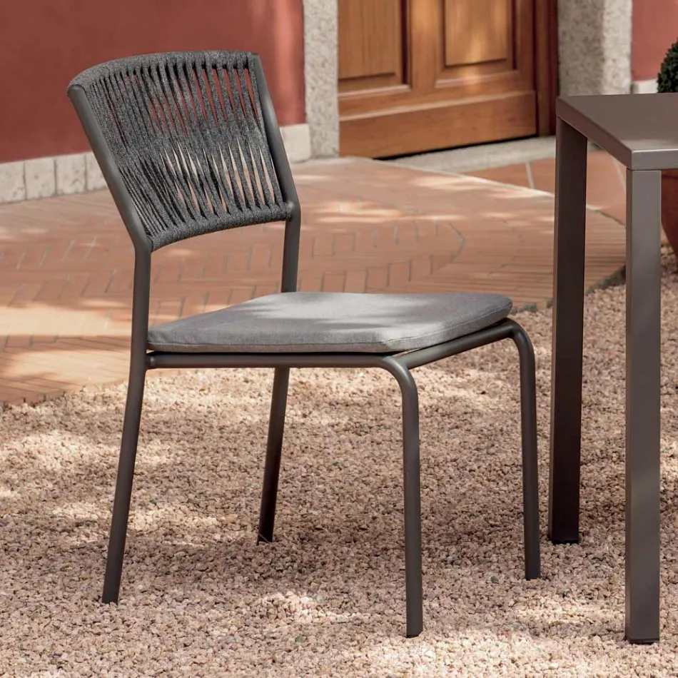 4 stapelbare Gartenstühle aus Aluminium und Seil - Lunaris Viadurini