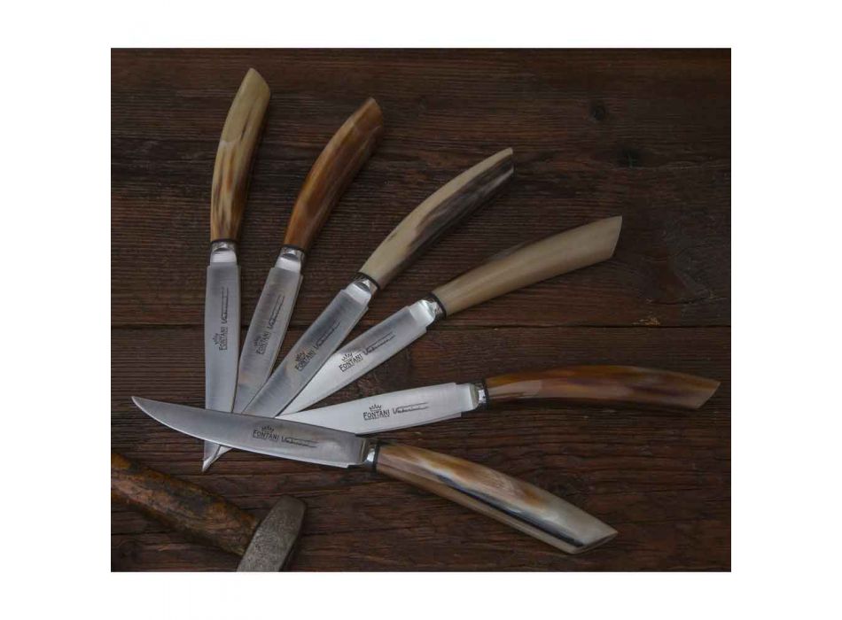 6 handwerkliche Küchenmesser mit Ochsenhorngriff Made in Italy - Marine
