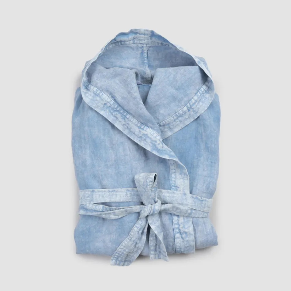 Luxuriöser Bademantel aus schwerem Leinen mit Kapuze, hergestellt in Italien – Palace Viadurini