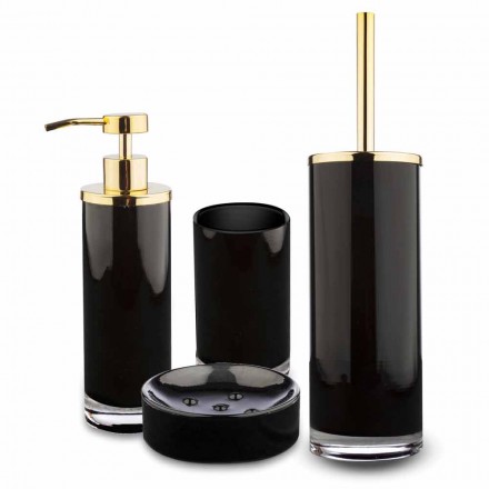 Freistehende Badezimmeraccessoires aus schwarzem Glas und glänzendem goldenem Metall - Schwarz Viadurini