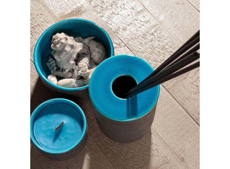 Modernes Badezimmerzubehör aus blauem Ton Made in Italy - Antonella Viadurini