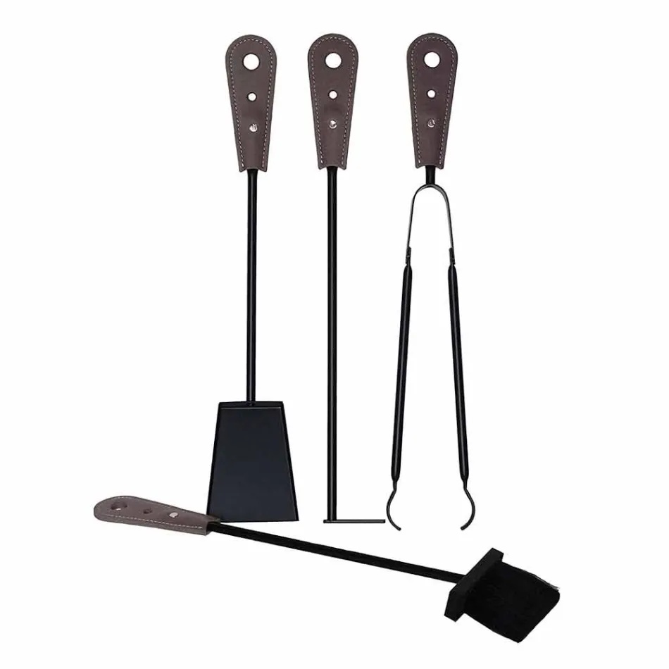 Kaminzubehör mit Nilar Lederhaltern, modernes Design Viadurini