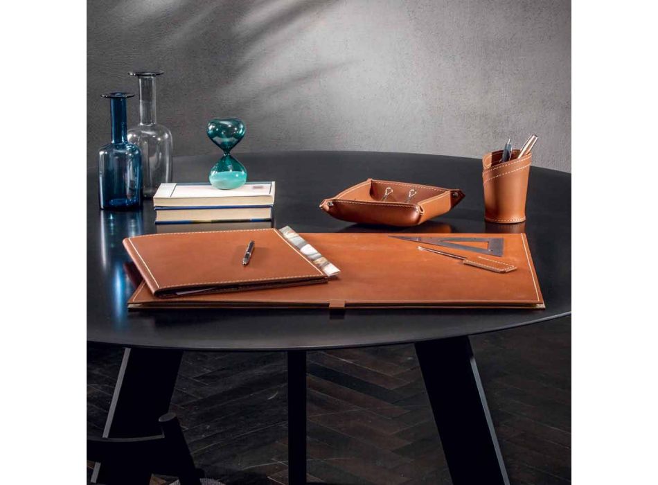 Schreibtischzubehör aus regeneriertem Leder 5 Stück Made in Italy - Aristoteles Viadurini