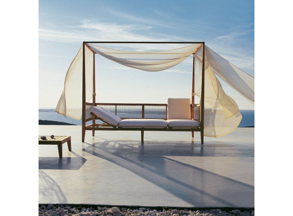 Nische für den Außenbereich aus Teakholz mit Vorhang und Kissen Made in Italy - Oracle Viadurini