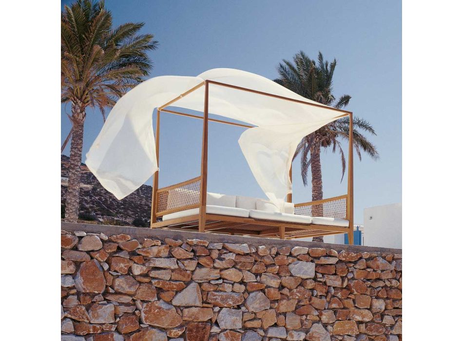 Nische für den Außenbereich aus Teakholz mit Vorhang und Kissen Made in Italy - Oracle Viadurini
