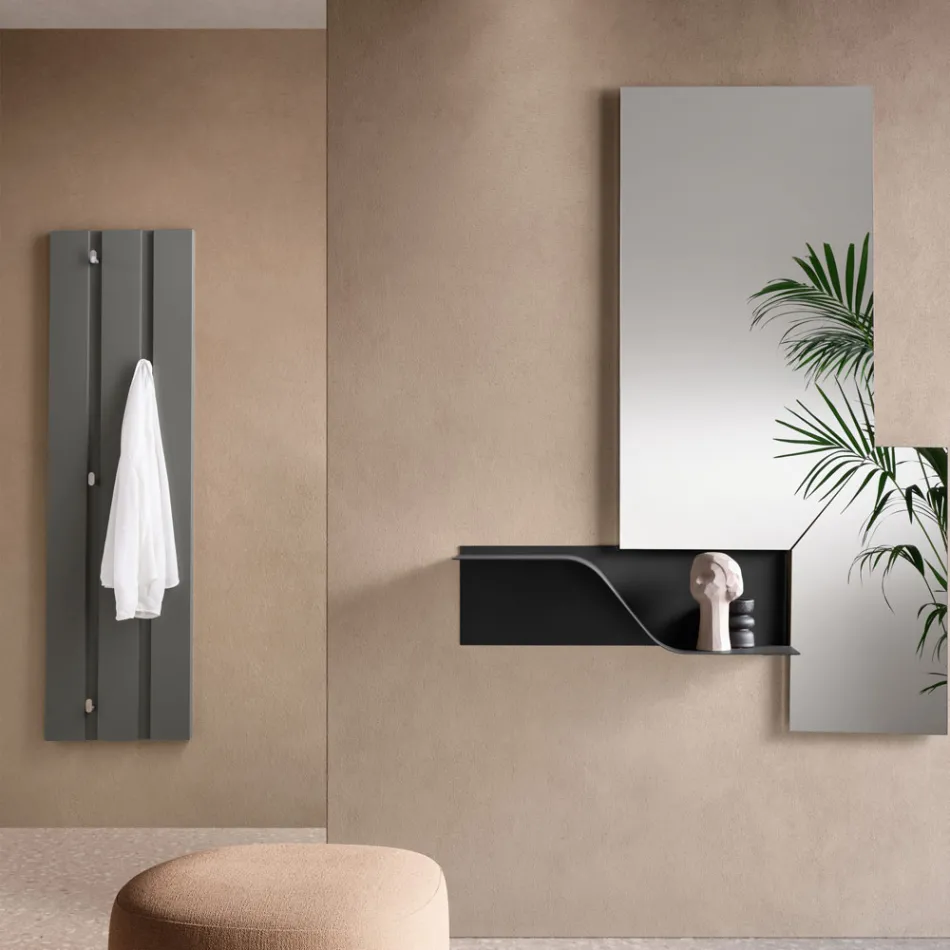 Wandgarderobe aus lackiertem Melamin mit fünf Metallhaken - Lunis Viadurini