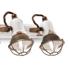 Wandleuchte mit 3 industriellen handwerklichen Strahlern aus Eisen und Keramik - Loft Viadurini