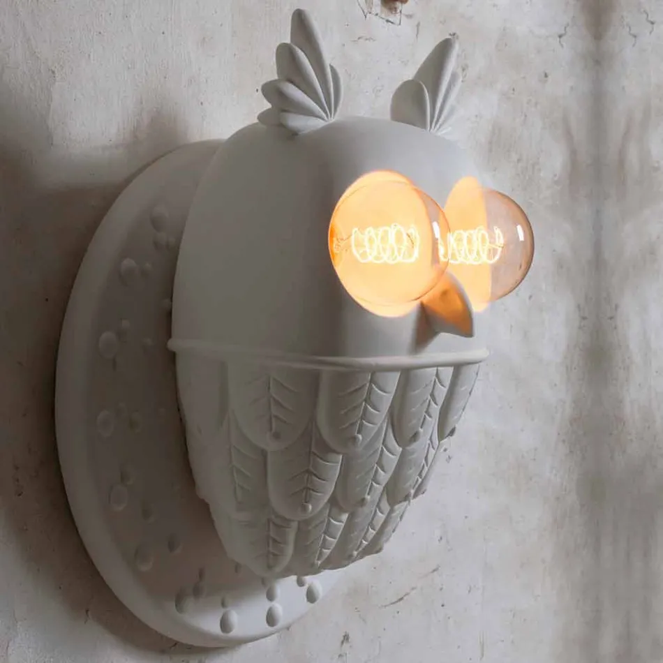 Wandleuchte 2 Lichter in Matt White Ceramic Modern Design Owl - Owl Viadurini