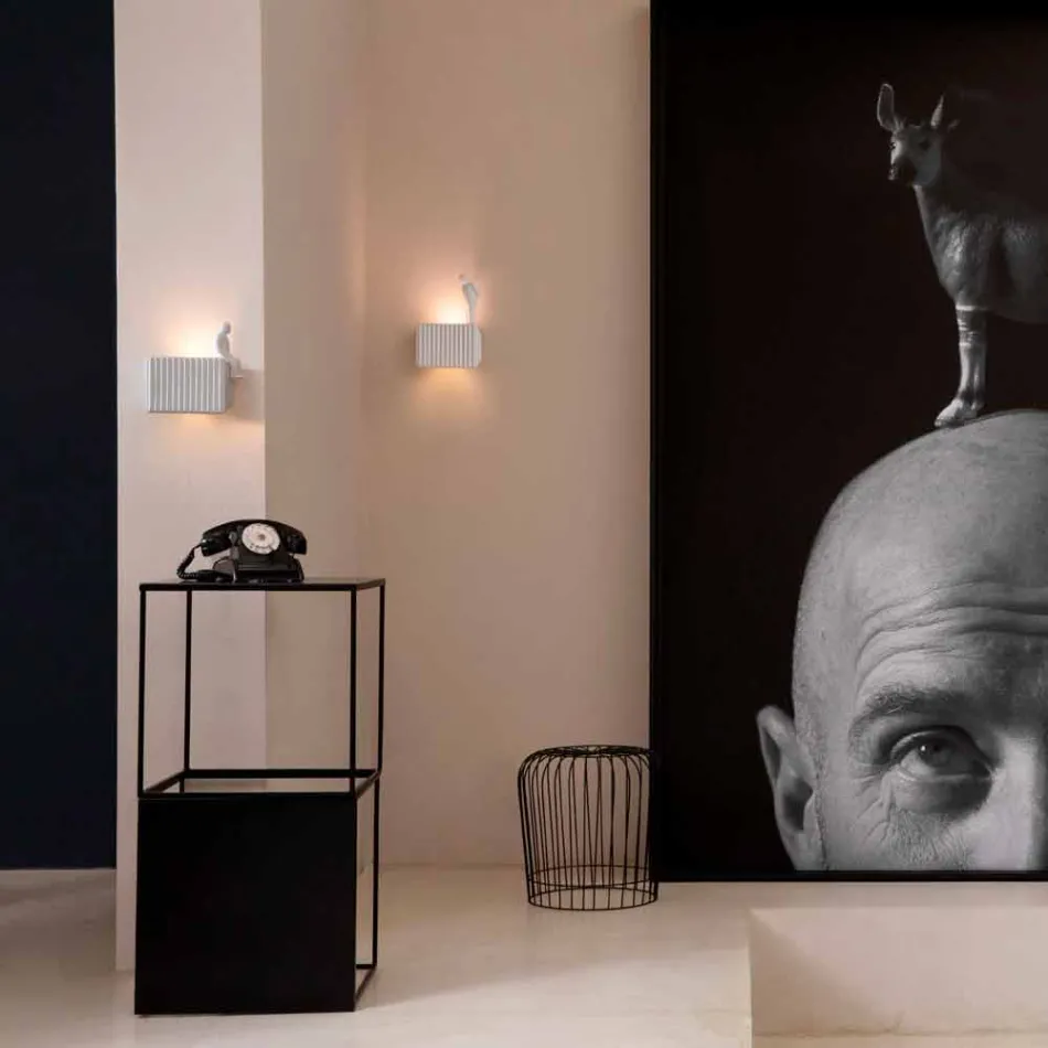 Wandleuchte mit 3 LED-Leuchten aus mattweißer Keramik mit Umarell - Ometto Viadurini