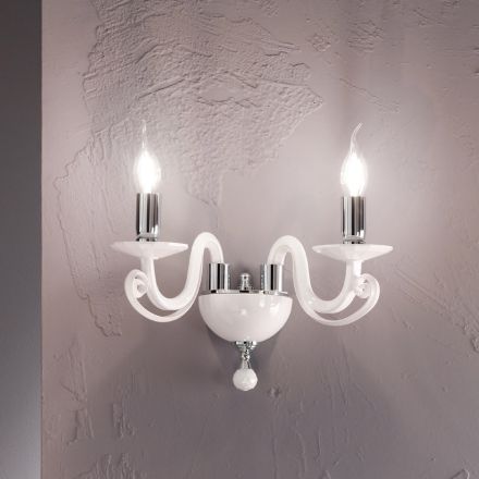 Klassische Wandlampe 2 Lichter aus weißem Glas, handgefertigt in Italien - Malaysia Viadurini