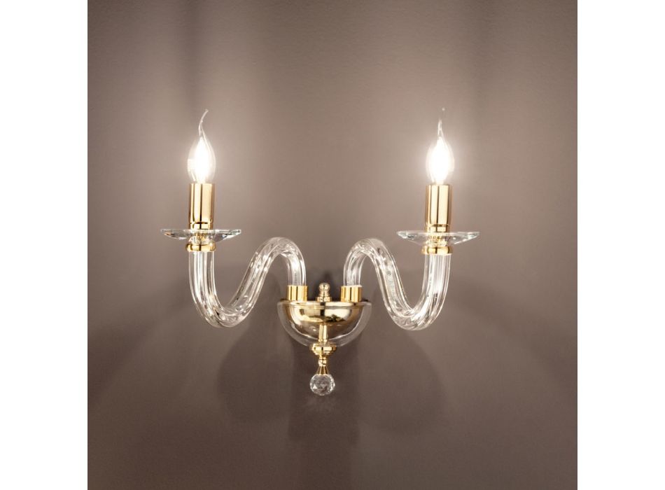Klassische Wandlampe 2 Lichter Italienisches handgefertigtes Glas und Metall - Rapallo Viadurini