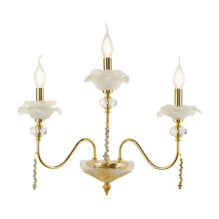 Klassische Wandlampe mit 3 Lichtern aus Glas, Kristall und Luxusmetall - Flandern Viadurini