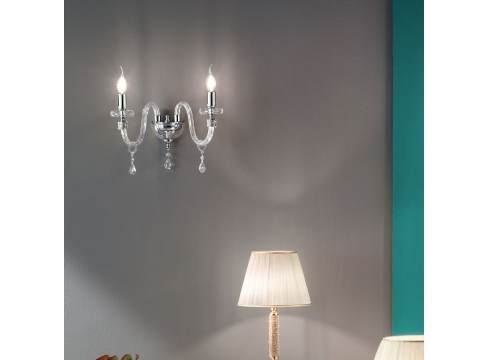 Klassische Design-Wandlampe mit 2 Lichtern aus handbearbeitetem Chromglas - Similo Viadurini