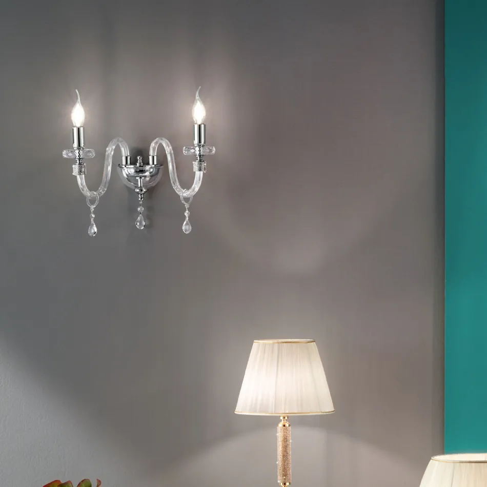 Klassische Design-Wandlampe mit 2 Lichtern aus handbearbeitetem Chromglas - Similo Viadurini