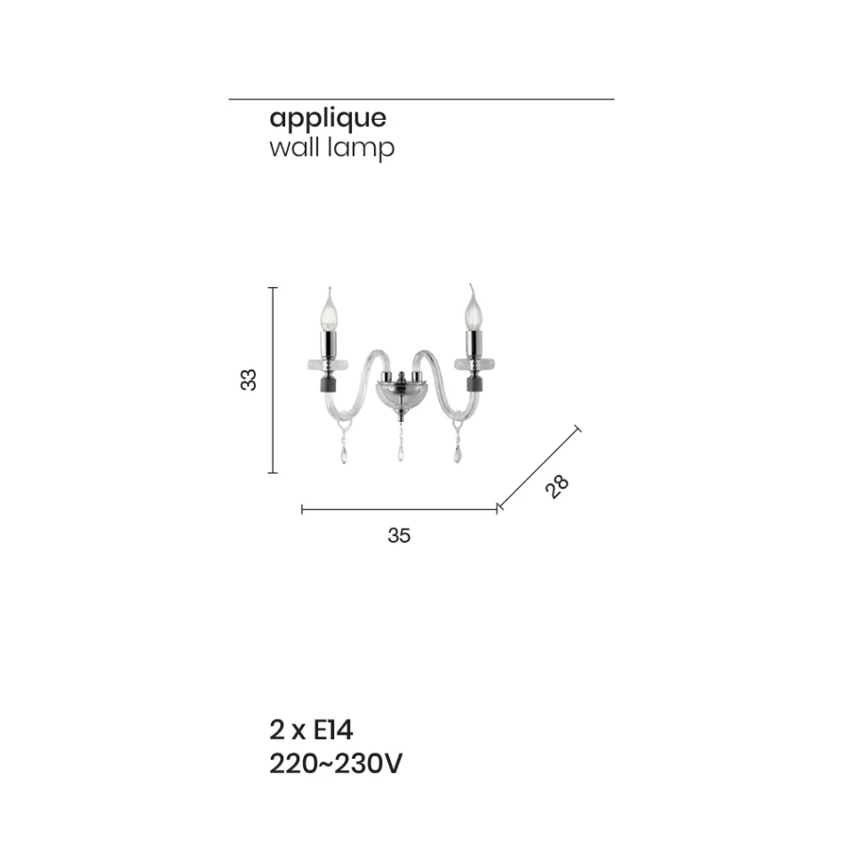 Klassische Design-Wandlampe mit 2 Lichtern aus handbearbeitetem Chromglas - Similo Viadurini