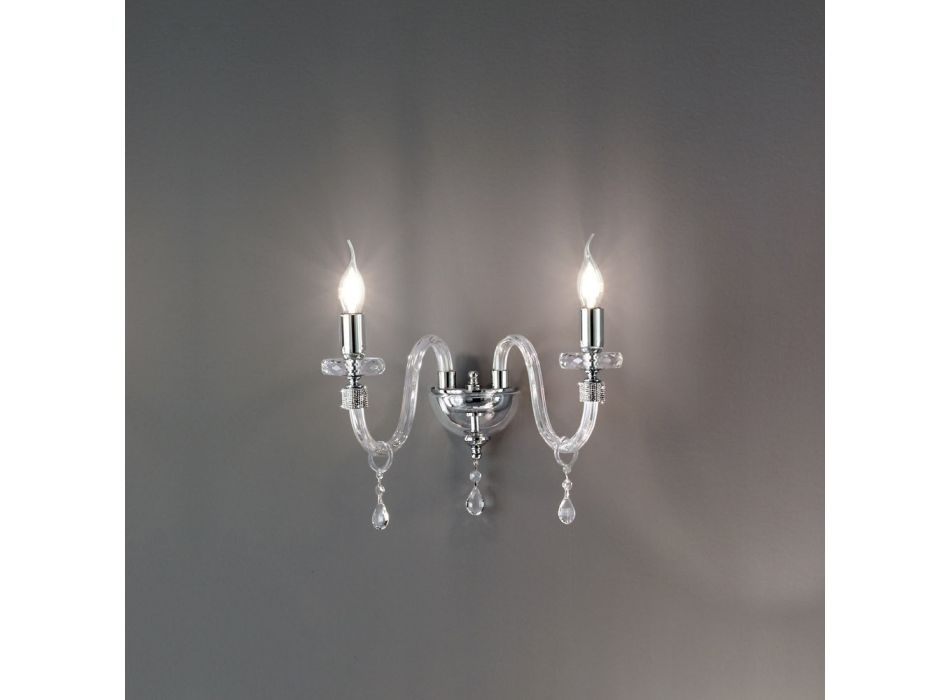 Klassische Design-Wandlampe mit 2 Lichtern aus handbearbeitetem Chromglas - Similo Viadurini