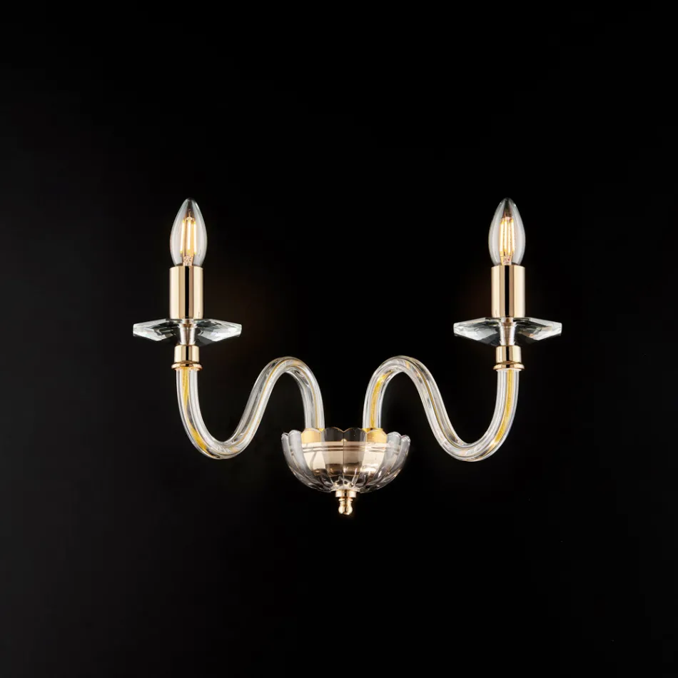 Vergoldete Wandleuchte aus Eisen mit Glas, hergestellt in Italien, für die Inneneinrichtung - Innsbruck Viadurini