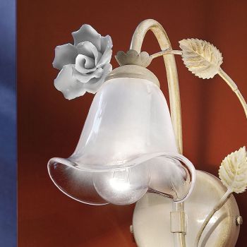 Applikation aus Eisen und sandgestrahltem Glas mit Rose aus Keramikdekoration - Siena