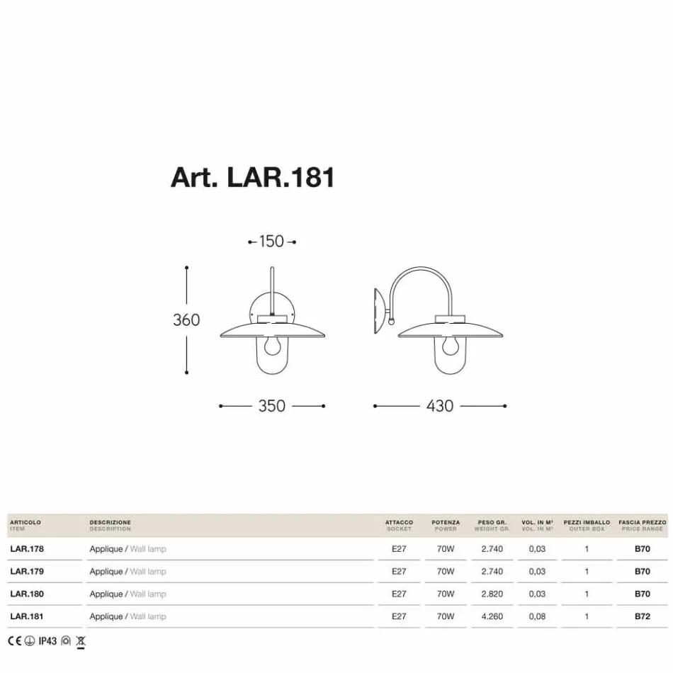 Applique La Traviata Kupfer, Glas und Messing antik Viadurini
