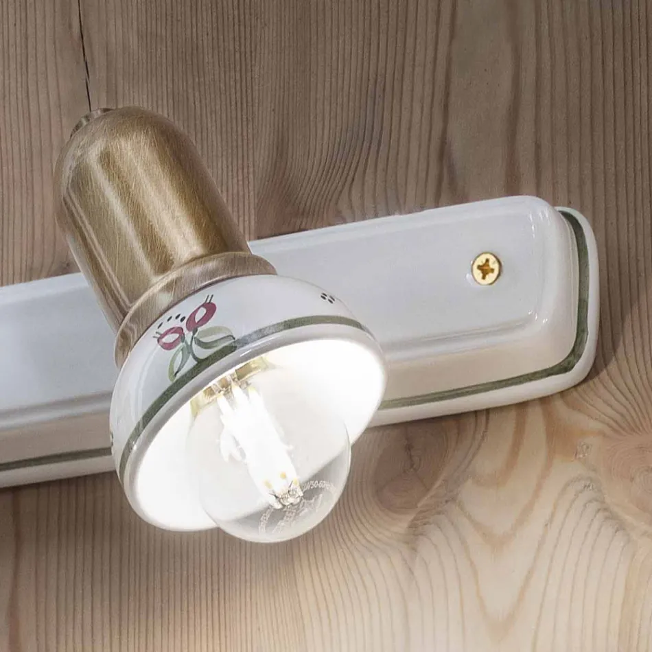 Lineare Wandlampe mit 2 Strahlern aus Messing und handbemalter Keramik - Savona Viadurini