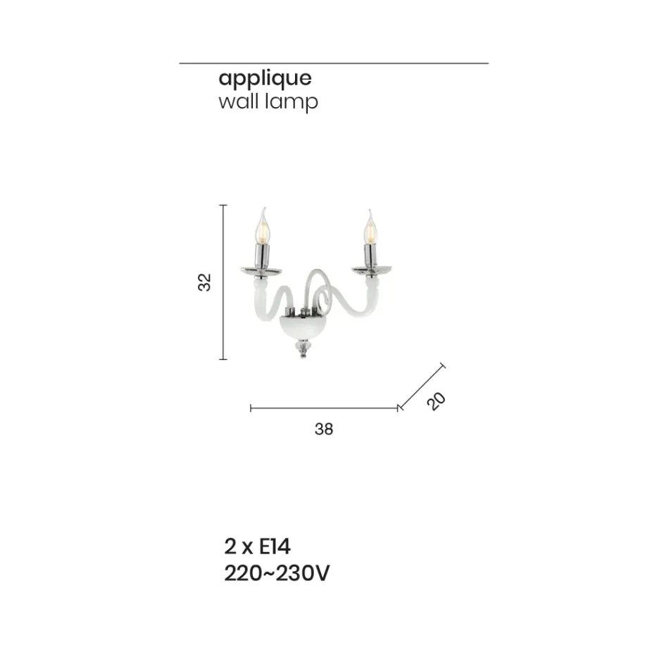 Wandleuchte 2 Lichter aus italienischem Kunsthandwerksglas und Kristall - Mariangela Viadurini
