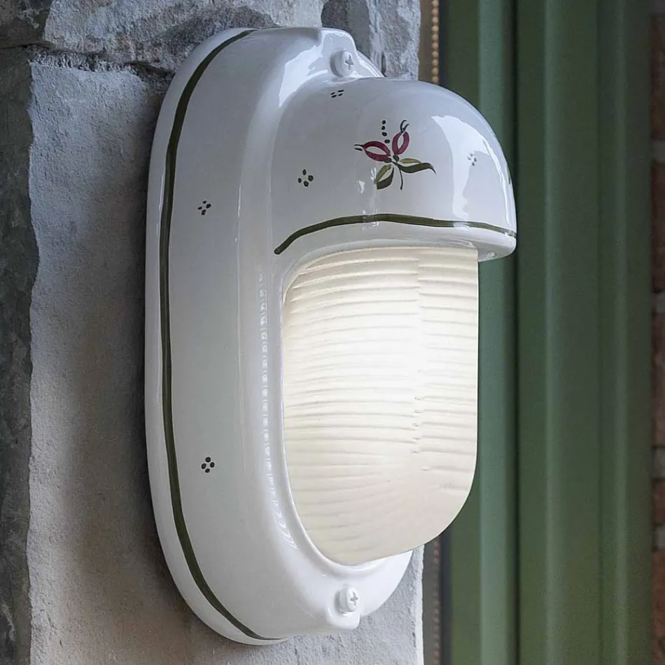 Vertikale Außenwandleuchte aus handgemalten Blumen aus Keramik - Brindisi Viadurini