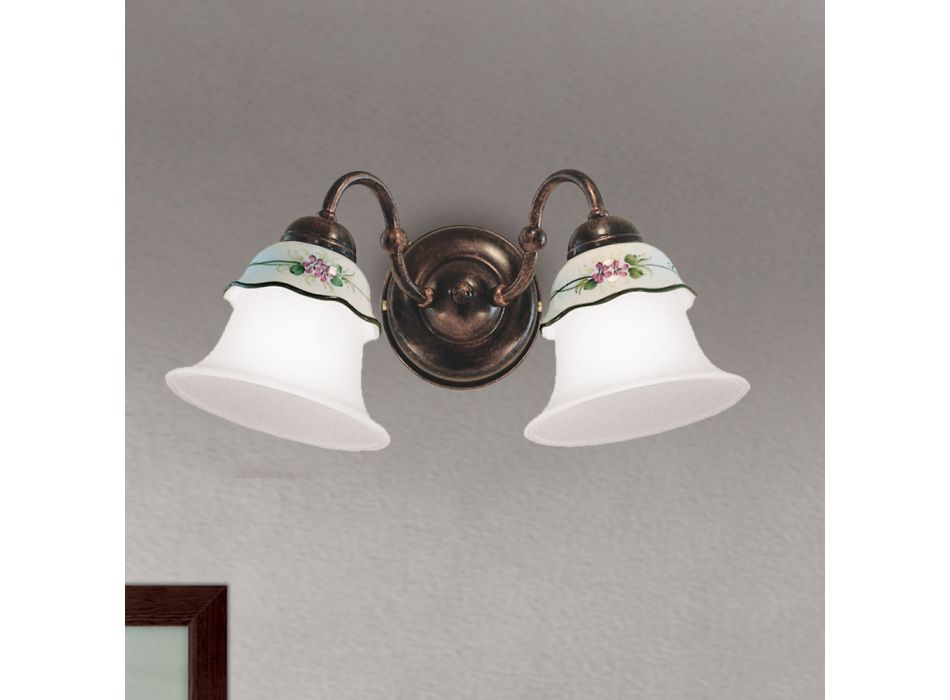 Handbemalte Vintage Wandlampe aus Eisen, Glas und Keramik - Ferrara Viadurini