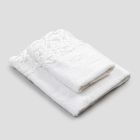 Weiße Baumwoll-Frottee-Handtücher mit Spitze, 2 Stück, italienischer Luxus – Hochzeiten Viadurini