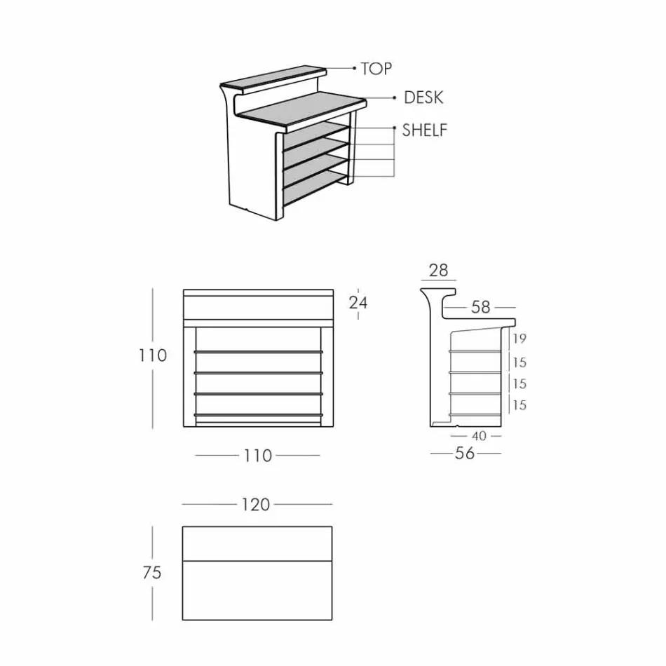 Moderne Bartheke Slide Break Line in Italien hergestellt Viadurini