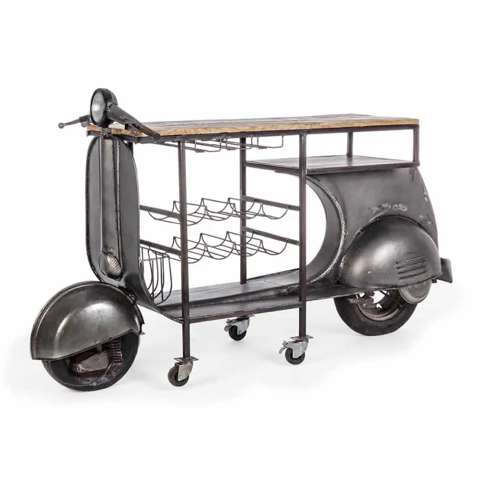 Bar Console aus Mangoholz und Vespa aus Stahl mit modernem Design - Schalotte Viadurini