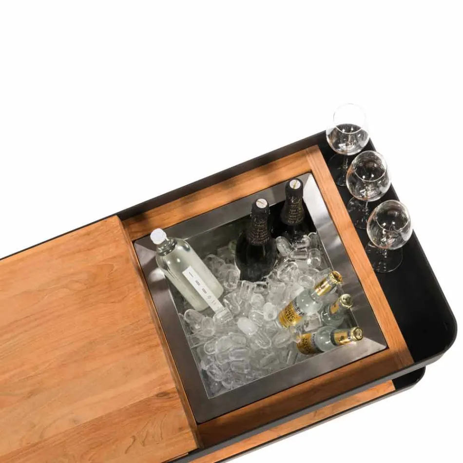 Modernes mobiles Bar-on-Wheels-Design mit Tisch aus Holz und Stahl - Giancalliope Viadurini