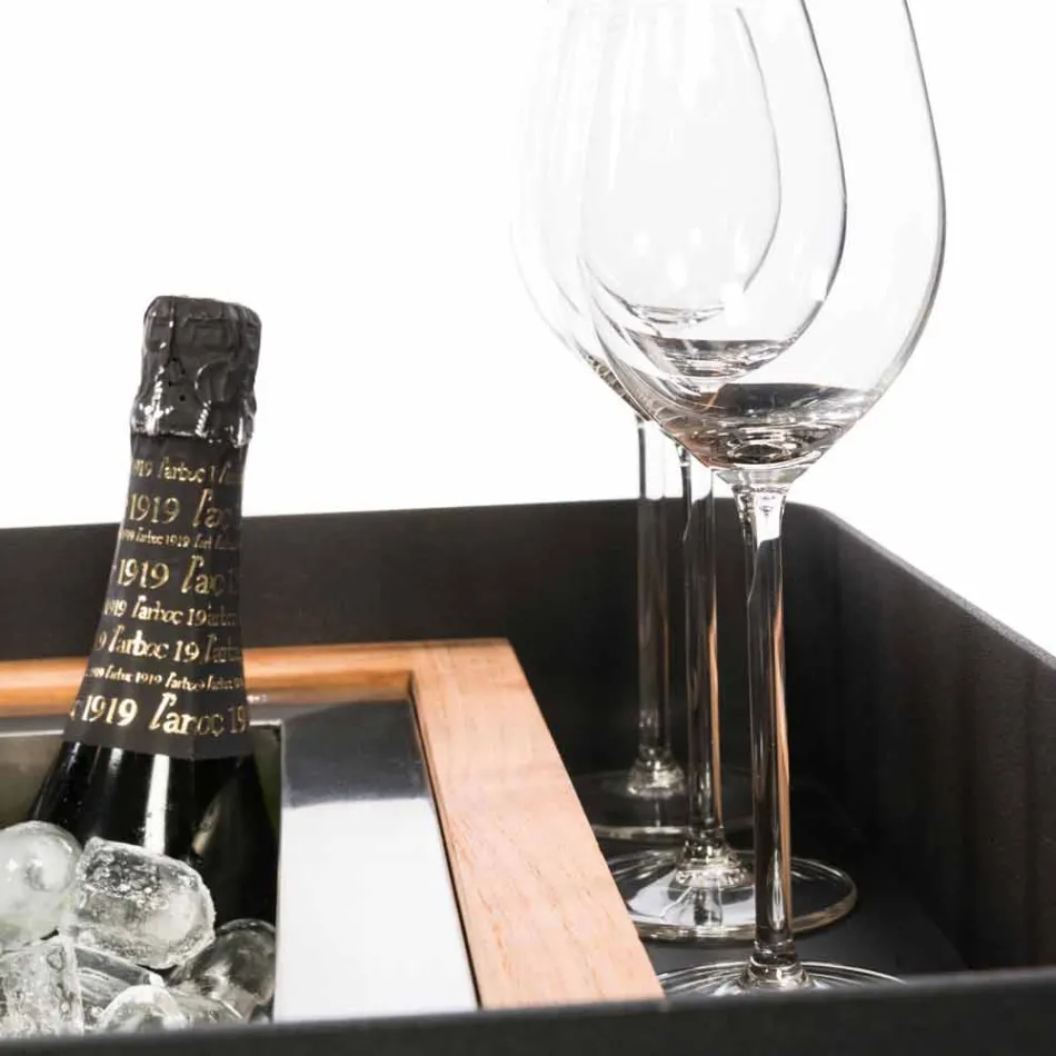 Modernes mobiles Bar-on-Wheels-Design mit Tisch aus Holz und Stahl - Giancalliope Viadurini