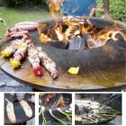 Gartengrill mit Feuerbetrieb, Kochplatte und Holzhalterung - Ferran Viadurini