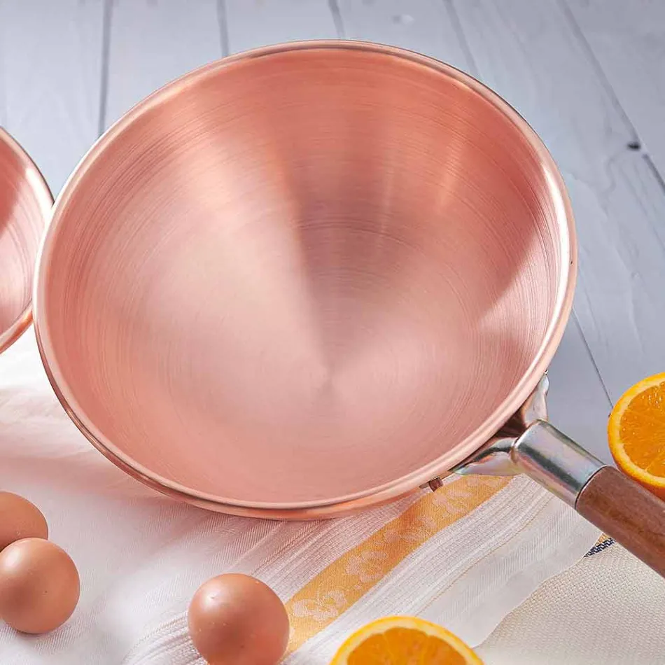 Handverzinnte Kupferbastardella mit Holzgriff 30 cm - Giampiero Viadurini